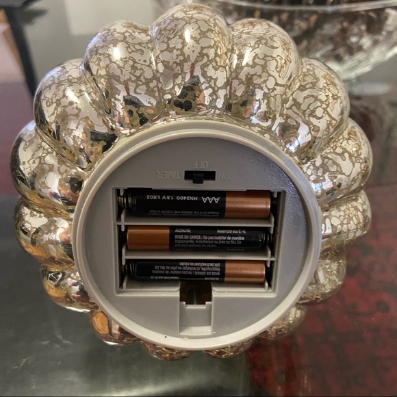 Silver Lighted Glass Pumpkin Décor 5” Fall Holiday - Picture 3 of 5